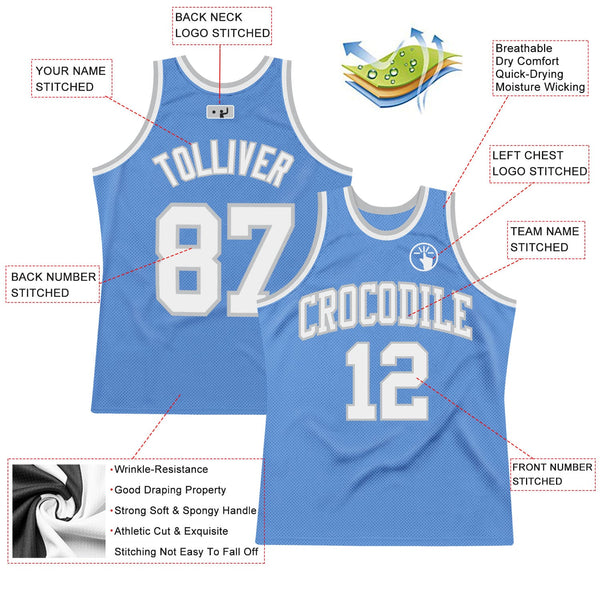 Custom Light Blue White-Gray Authentic Throwback Basketball Jersey alternate