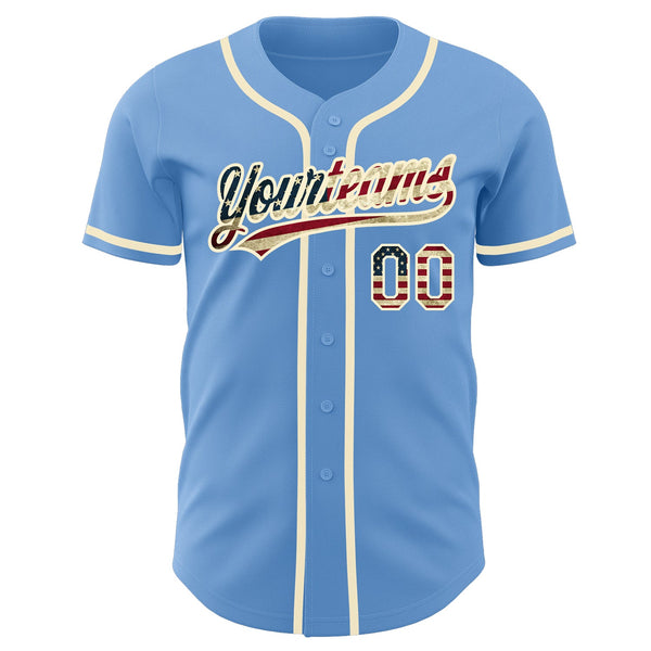 Custom Light Blue Vintage USA Flag-Cream Authentic Baseball Jersey alternate