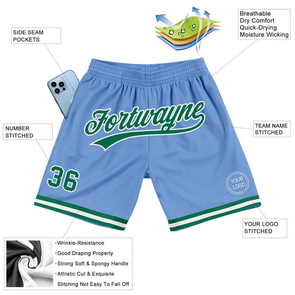 Custom Light Blue Kelly Green-White Authentic Throwback Basketball Shorts alternate