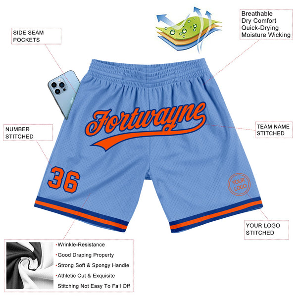 Custom Light Blue Orange-Royal Authentic Throwback Basketball Shorts alternate