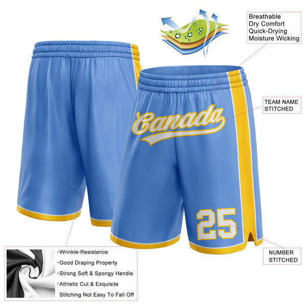 Custom Light Blue White-Yellow Authentic Basketball Shorts alternate