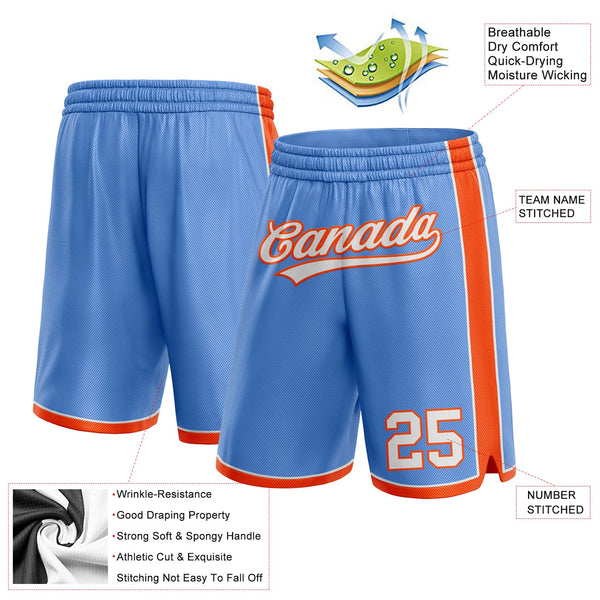 Custom Light Blue White-Orange Authentic Basketball Shorts alternate