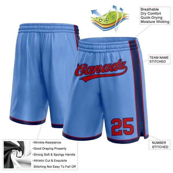 Custom Light Blue Red-Navy Authentic Basketball Shorts alternate