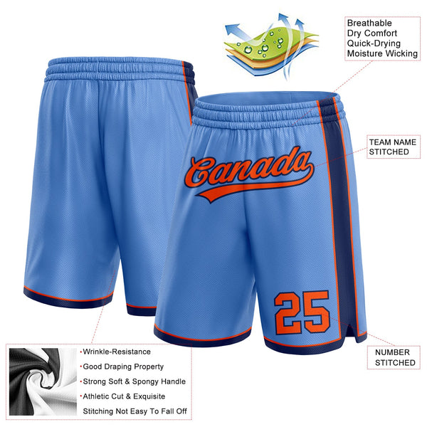 Custom Light Blue Orange-Navy Authentic Basketball Shorts alternate