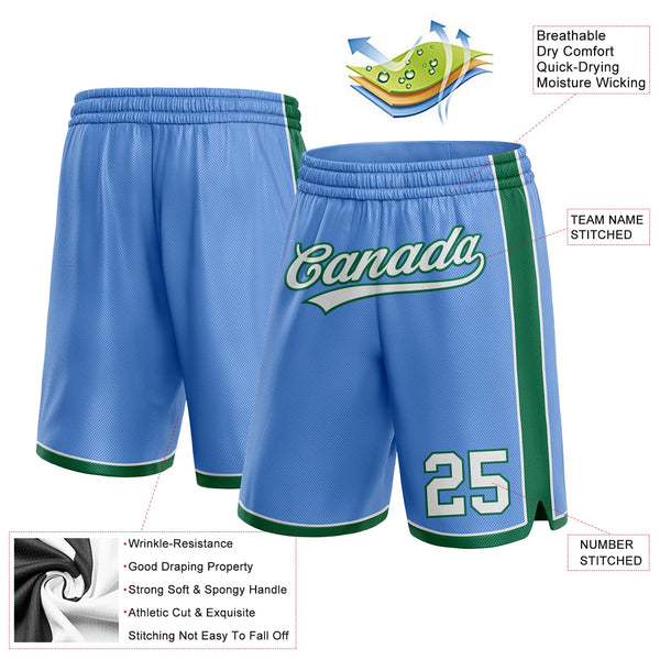 Custom Light Blue White-Kelly Green Authentic Basketball Shorts alternate