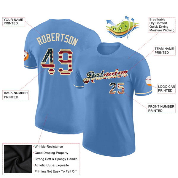 Custom Light Blue Vintage USA Flag-City Cream Performance T-Shirt alternate
