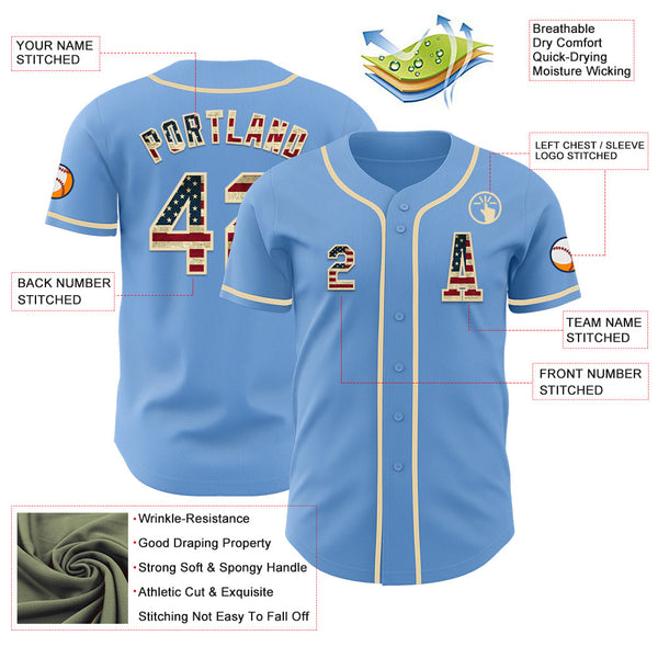 Custom Light Blue Vintage USA Flag-Cream Authentic Baseball Jersey alternate