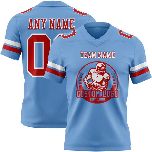 Custom Light Blue Red-White Authentic Football Jersey alternate