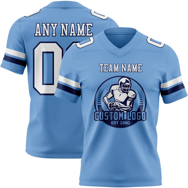 Custom Light Blue White-Navy Authentic Football Jersey alternate
