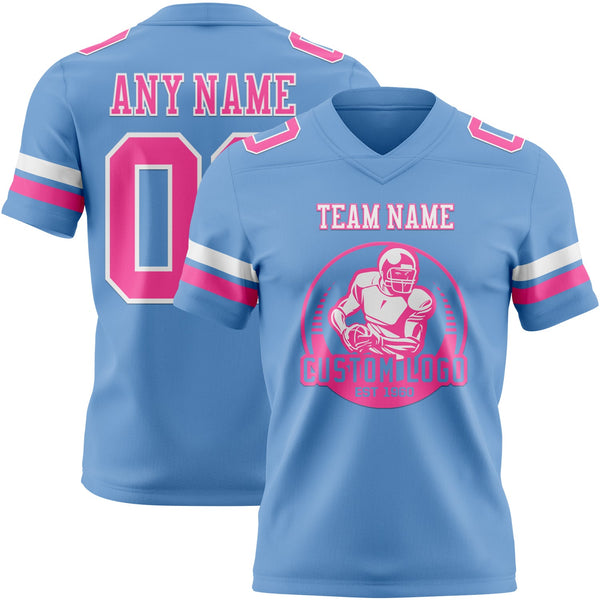Custom Light Blue Pink-White Authentic Football Jersey alternate