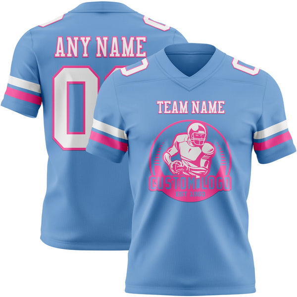 Custom Light Blue White-Pink Authentic Football Jersey alternate