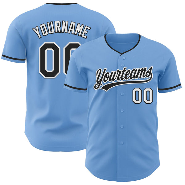 Custom Light Blue Black-White Authentic Baseball Jersey