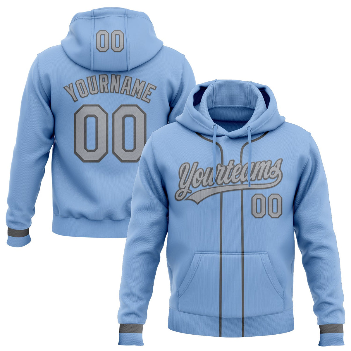 Custom Stitched Light Blue Gray-Steel Gray Baseball Pullover Sweatshirt Hoodie