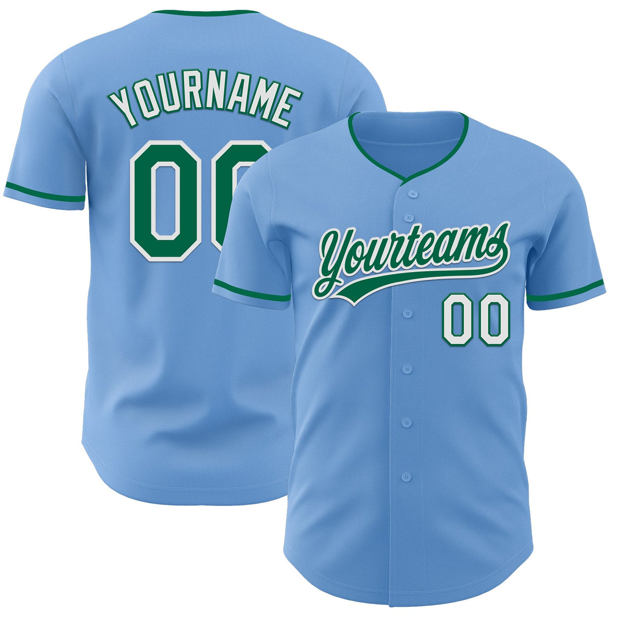 Custom Light Blue Kelly Green-White Authentic Baseball Jersey