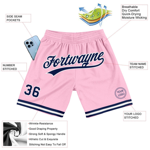 Custom Light Pink Navy-White Authentic Throwback Basketball Shorts alternate