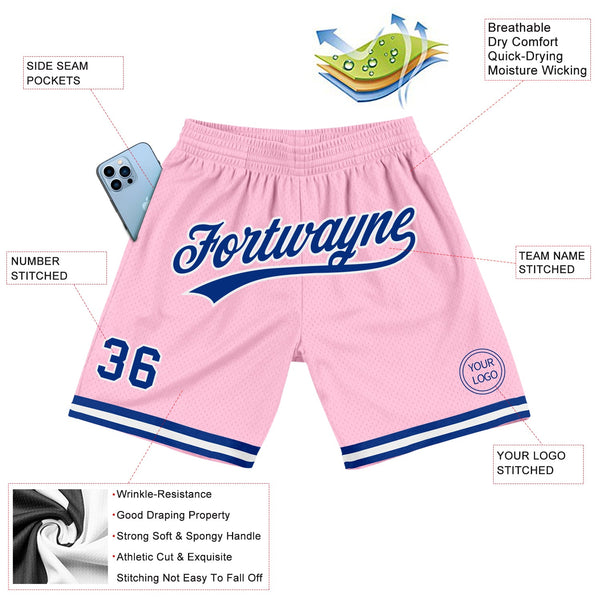 Custom Light Pink Royal-White Authentic Throwback Basketball Shorts alternate
