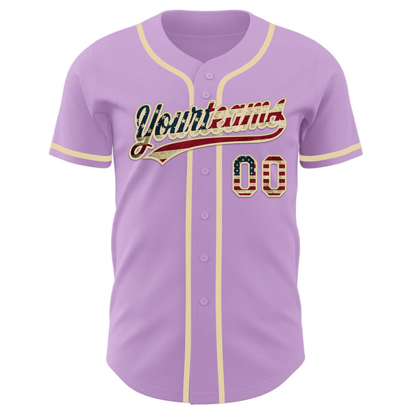 Custom Light Purple Vintage USA Flag-Cream Authentic Baseball Jersey alternate