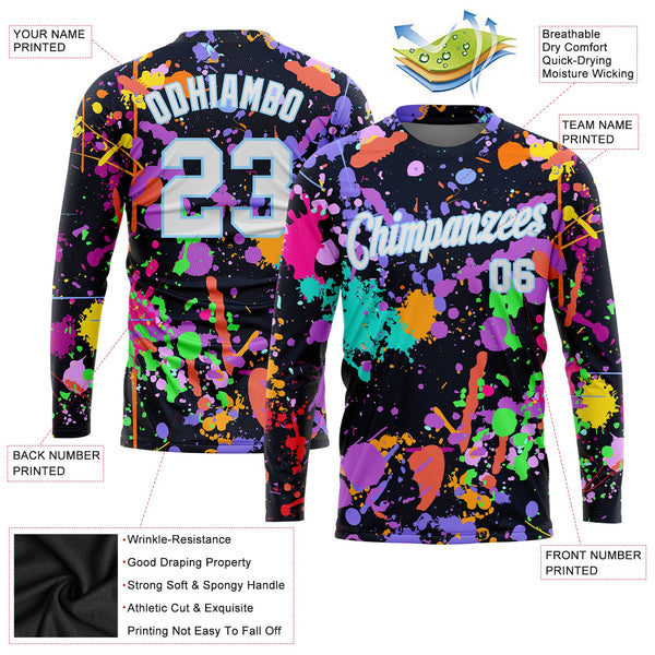 Custom Graffiti Pattern White-Light Blue Splashes 3D Long Sleeve Performance T-Shirt alternate