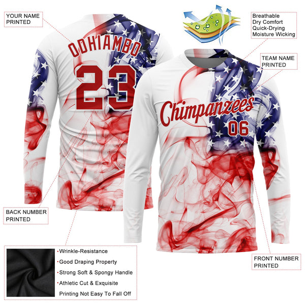 Custom White Red-Royal American Flag Fashion 3D Long Sleeve Performance T-Shirt alternate
