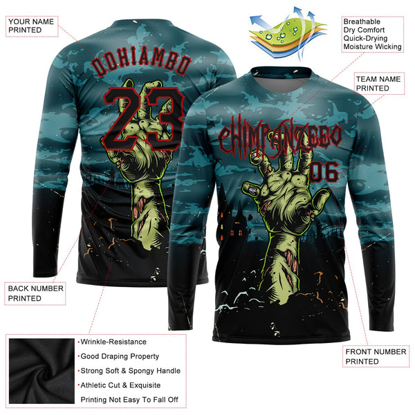 Custom 3D Pattern Halloween Horror Night Trick Treat Long Sleeve Performance T-Shirt alternate