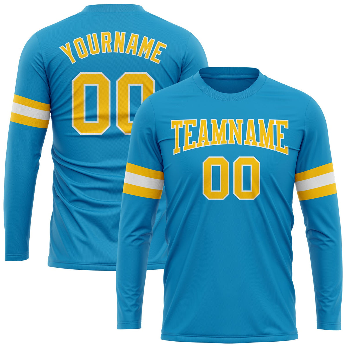 Custom Panther Blue Gold-White Long Sleeve Performance T-Shirt