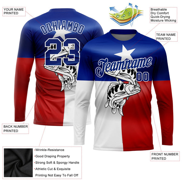 Custom Royal Red-White 3D Texas Flag And Fish Fishing Long Sleeve Performance T-Shirt alternate