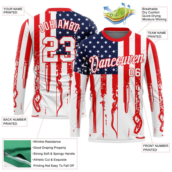 Custom White Fire Red-Royal 3D Hunting Tool American Flag Long Sleeve Performance T-Shirt alternate