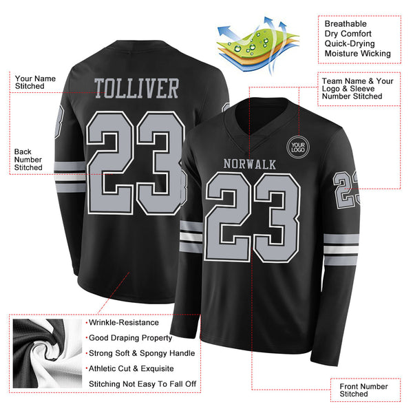 Custom Black Gray Long Sleeve Authentic Football Jersey alternate