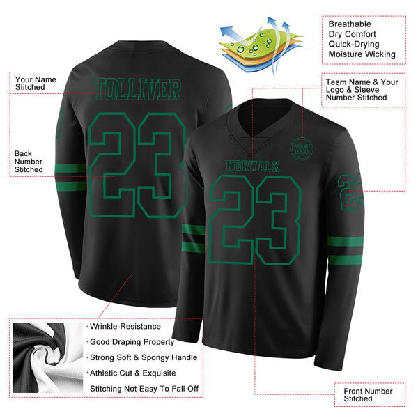 Custom Black Kelly Green Long Sleeve Authentic Football Jersey alternate