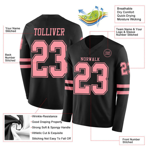 Custom Black Medium Pink Long Sleeve Authentic Football Jersey alternate
