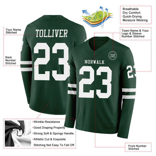 Custom Green White Long Sleeve Authentic Football Jersey alternate