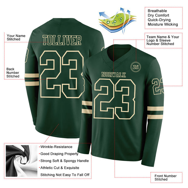 Custom Green Cream Long Sleeve Authentic Football Jersey alternate