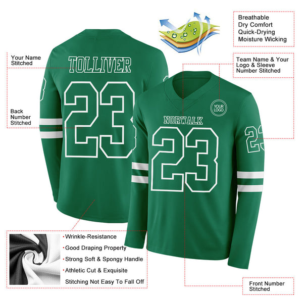 Custom Kelly Green White Long Sleeve Authentic Football Jersey alternate