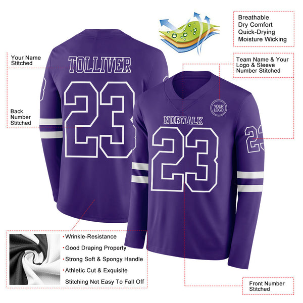 Custom Purple White Long Sleeve Authentic Football Jersey alternate