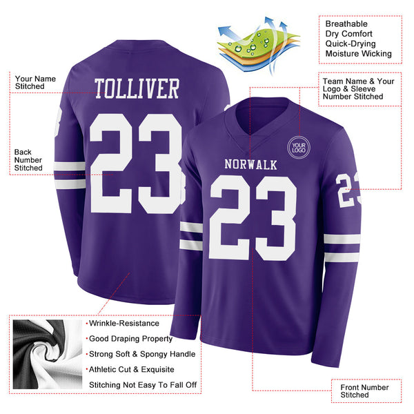Custom Purple White Long Sleeve Authentic Football Jersey alternate
