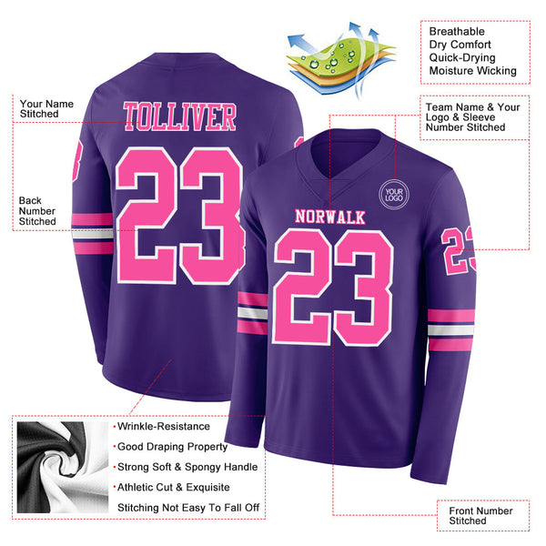 Custom Purple Pink-White Long Sleeve Authentic Football Jersey alternate
