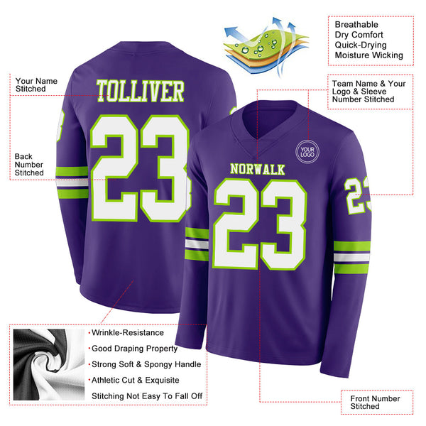 Custom Purple White-Neon Green Long Sleeve Authentic Football Jersey alternate
