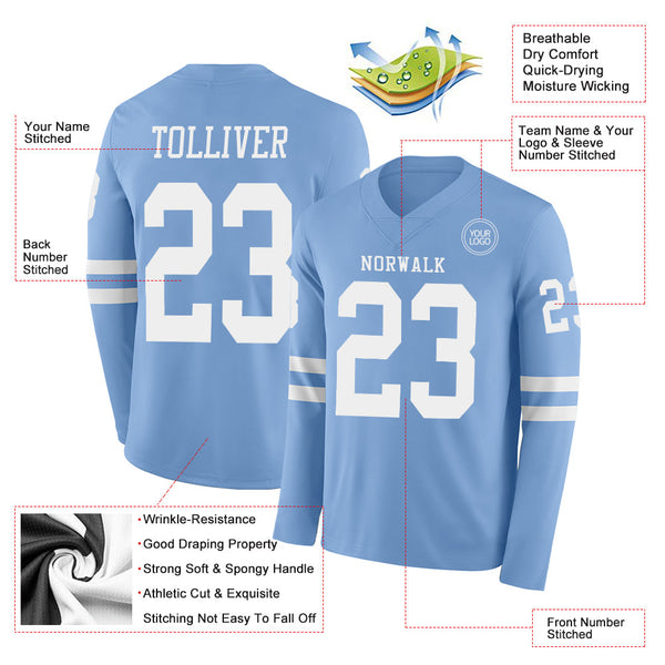 Custom Light Blue White Long Sleeve Authentic Football Jersey alternate