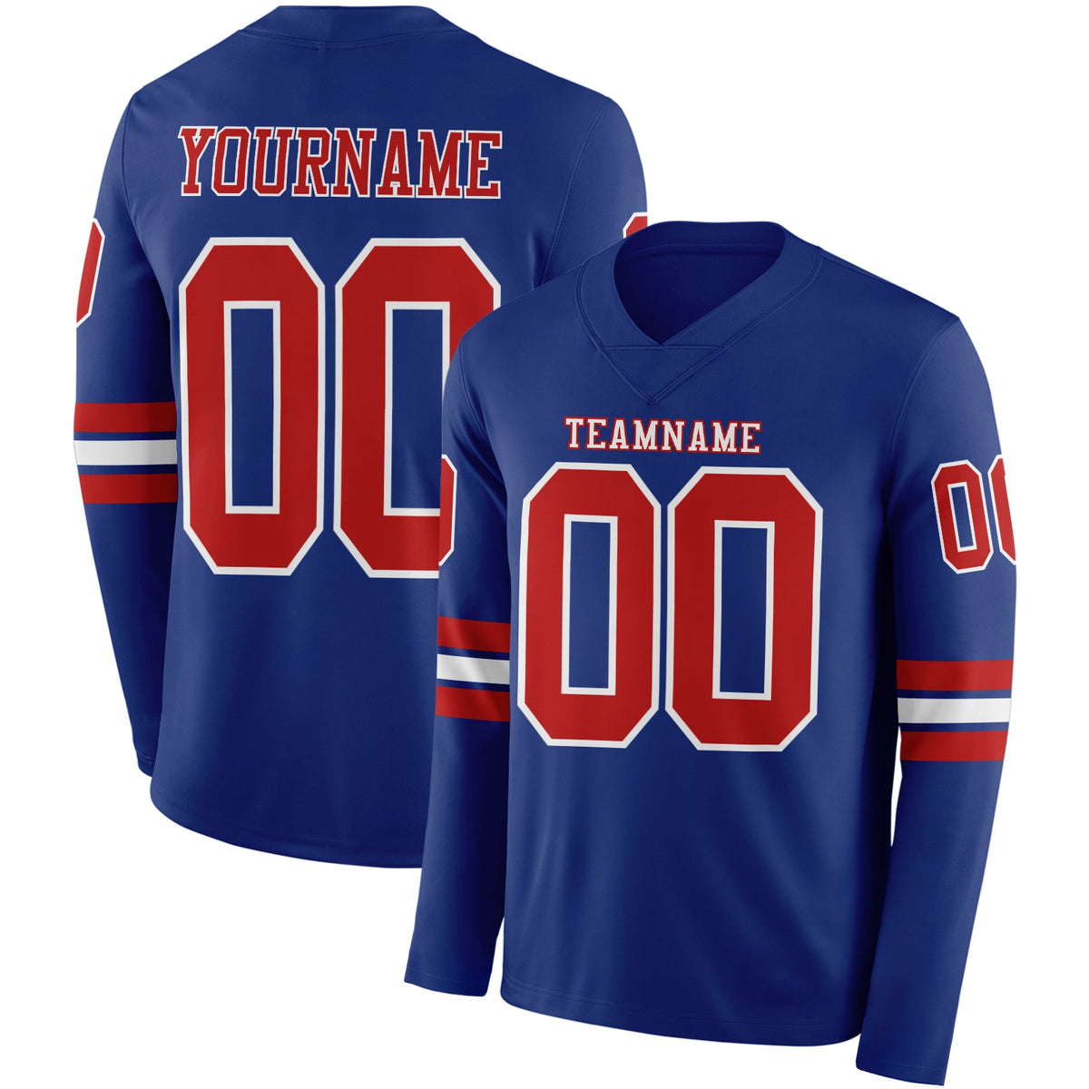 Custom Royal Red-White Long Sleeve Authentic Football Jersey