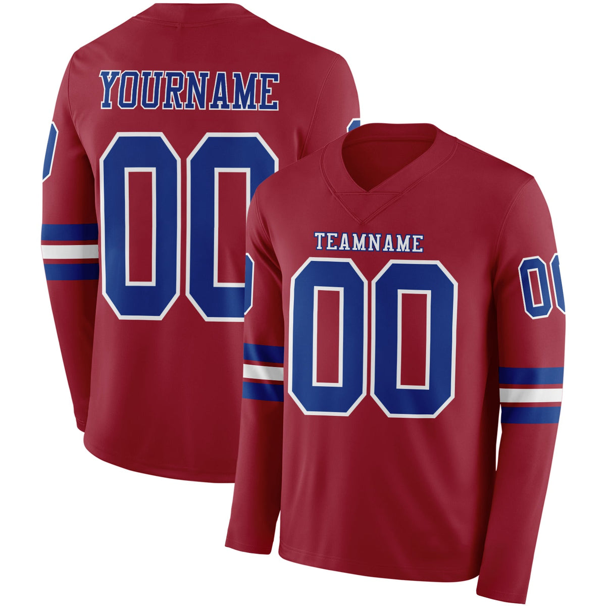 Custom Cardinal Royal-White Long Sleeve Authentic Football Jersey