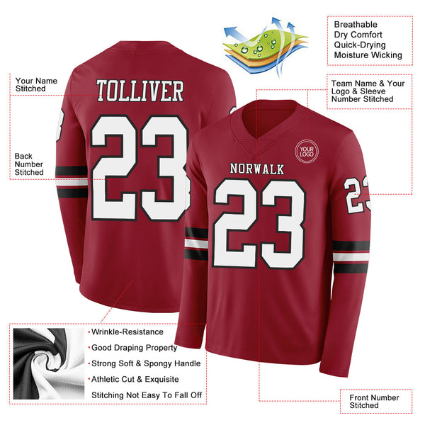 Custom Cardinal White-Black Long Sleeve Authentic Football Jersey alternate