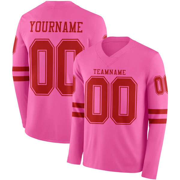 Custom Pink Red Long Sleeve Authentic Football Jersey