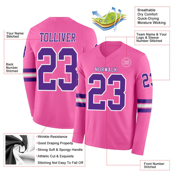 Custom Pink Purple-White Long Sleeve Authentic Football Jersey alternate
