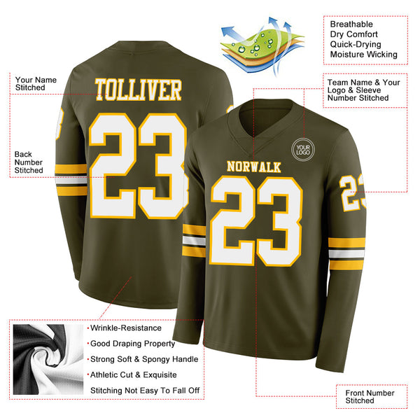 Custom Olive White-Gold Long Sleeve Salute To Service Authentic Football Jersey alternate