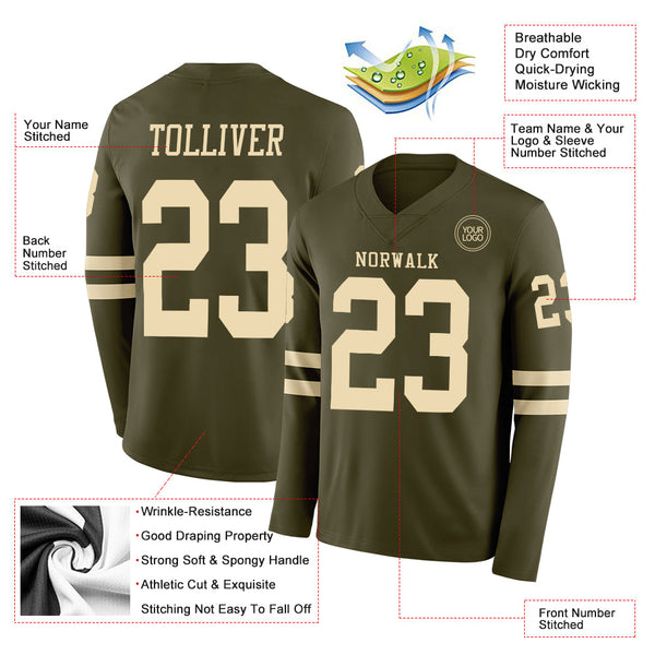 Custom Olive Cream Long Sleeve Salute To Service Authentic Football Jersey alternate