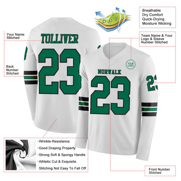 Custom White Kelly Green-Black Long Sleeve Authentic Football Jersey alternate