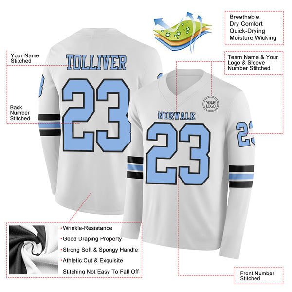 Custom White Light Blue-Black Long Sleeve Authentic Football Jersey alternate