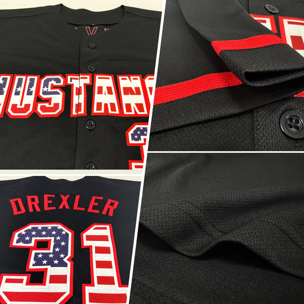 Custom Black USA Flag-Red Authentic Baseball Jersey alternate