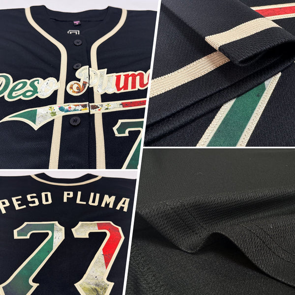 Custom Black Vintage Mexican Flag-City Cream Authentic Baseball Jersey alternate