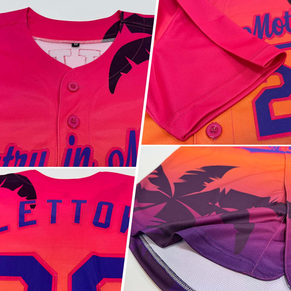Custom Hot Pink Purple 3D Pattern Design Hawaii Palm Trees Authentic Baseball Jersey alternate